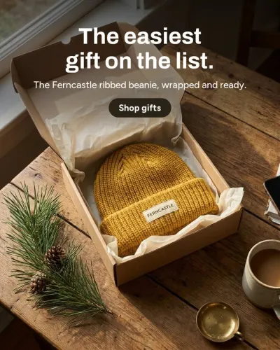 Flat lay for Ferncastle: Ribbed beanie in Mustard